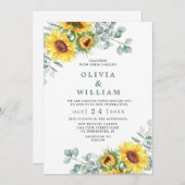 Eukalyptus Watercolor Rustikale Hochzeit Sonnenblu Einladung (Vorne/Hinten)