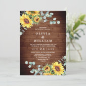 Eukalyptus Watercolor Rustikale Hochzeit Sonnenblu Einladung (Stehend Vorderseite)