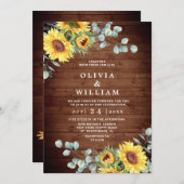 Eukalyptus Watercolor Rustikale Hochzeit Sonnenblu Einladung (Vorne/Hinten)