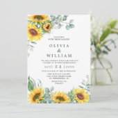 Eukalyptus Watercolor Rustikale Hochzeit Sonnenblu Einladung (Stehend Vorderseite)