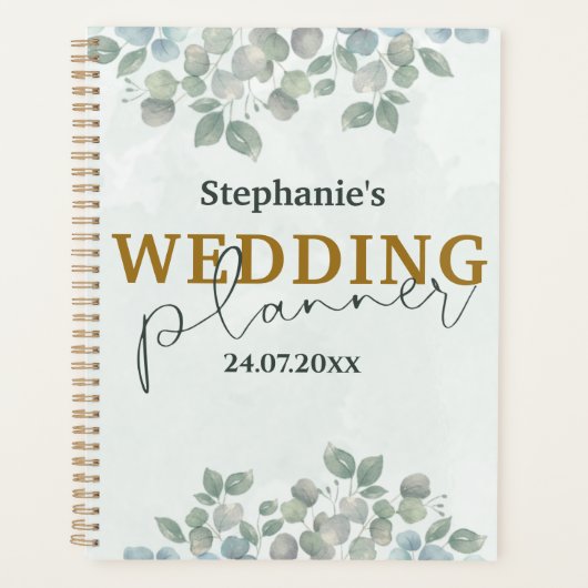 Eukalyptus Watercolor Sage Green Wedding Planer (Vorderseite)