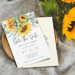 Eukalyptus Watercolor Save The Date<br><div class="desc">Diese Save the Date flache Karte verfügt über Aquarellsonnenblumen und Eukalyptus. Skriptkalligraphie und moderner Schriftart verwendet.</div>