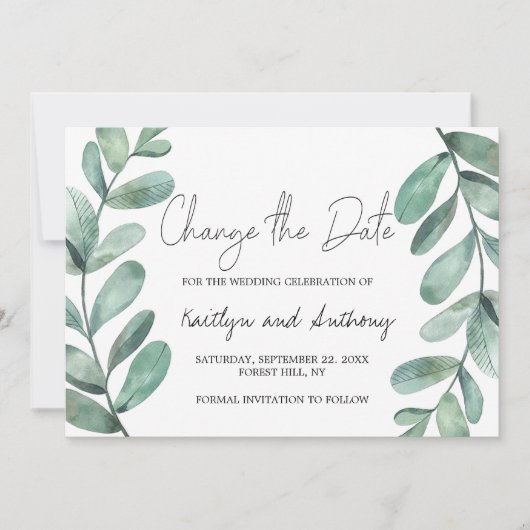 Eukalyptus-Watercolor Save The Date (Vorderseite)