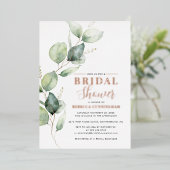 Eukalyptus Watercolor Script Brautparty Gold Folieneinladung (Stehend vorne)