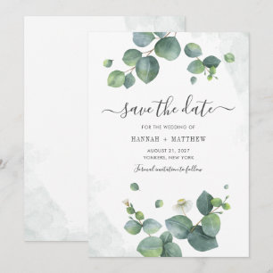 Eukalyptus Watercolor Script Greenery Botanical Save The Date