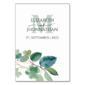 Eukalyptus Watercolor Script Wedding Monogram Tischnummer (Rückseite)