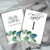 Eukalyptus Watercolor Script Wedding Monogram Tischnummer
