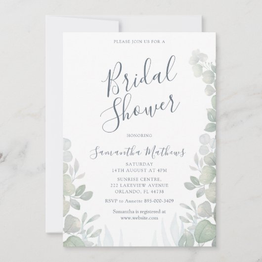 Eukalyptus Watercolor Wedding Brautparty Einladung (Vorderseite)