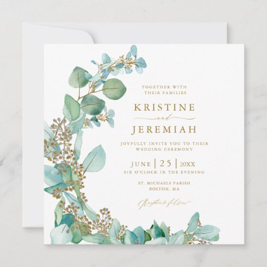 Eukalyptus Watercolor Wedding Einladung (Vorderseite)