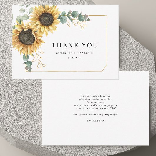 Eukalyptus Watercolor Wedding Floral Sunflower Dankeskarte