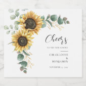 Eukalyptus Watercolor Wedding Floral Sunflower Schaumweinetikett (Einzelnes Label)