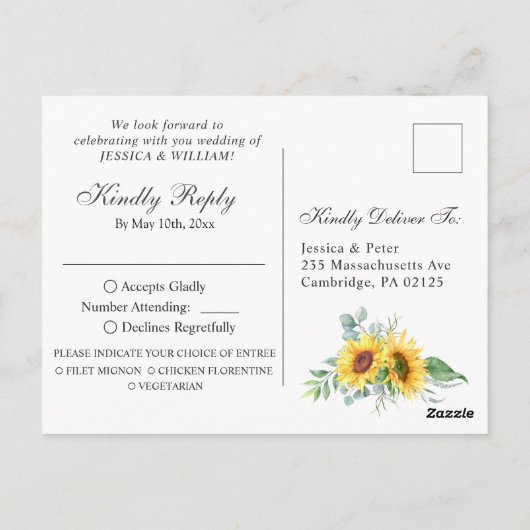 Eukalyptus Watercolor Wedding RSVP Postkarte (Rückseite)