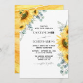 Eukalyptus Watercolor Wedding Rustic Sunflower Einladung (Vorne/Hinten)