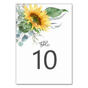 Eukalyptus Watercolor Wedding Rustic Sunflower Tischnummer
