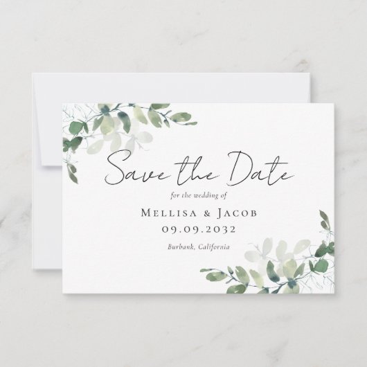 Eukalyptus Watercolor Wedding Save The Date (Vorderseite)