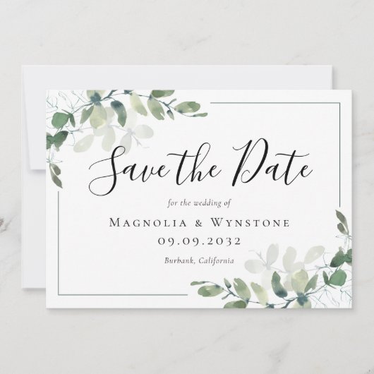 Eukalyptus Watercolor Wedding Save The Date (Vorderseite)