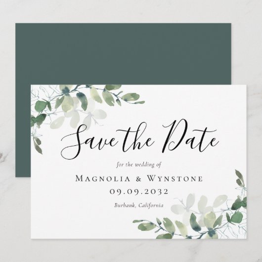 Eukalyptus Watercolor Wedding Save the Date (Vorne/Hinten)