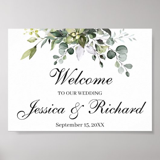 Eukalyptus Watercolor Wedding Welcome Poster Sign (Vorne)