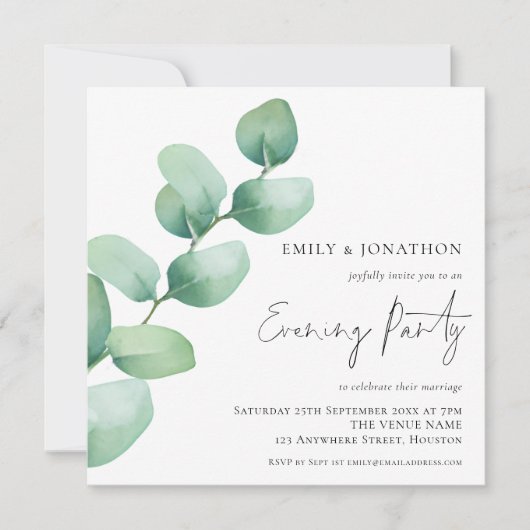 Eukalyptus Wedding Abend Party Einladung (Vorderseite)