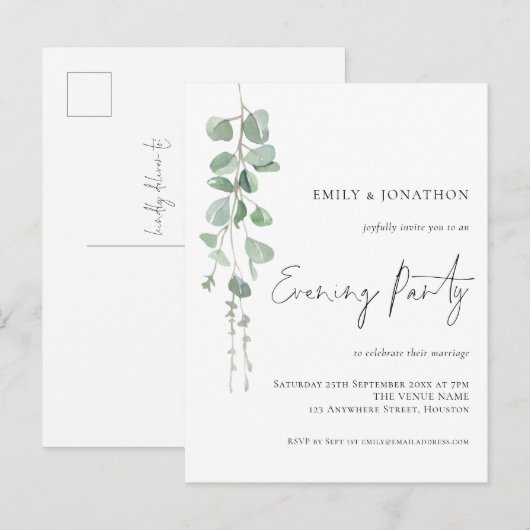 Eukalyptus Wedding Abend Party Einladungspostkarte (Vorne/Hinten)