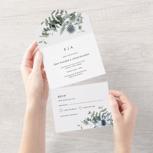 Eukalyptus Wedding All In One Einladung (Abreißtisch)