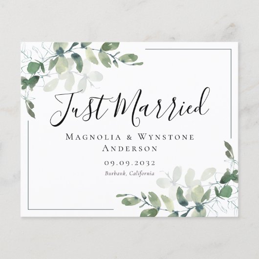 Eukalyptus Wedding Ankündigung Postcard (Vorderseite)