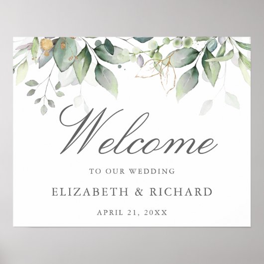 Eukalyptus Wedding Begrüßungszeichen Poster (Vorne)