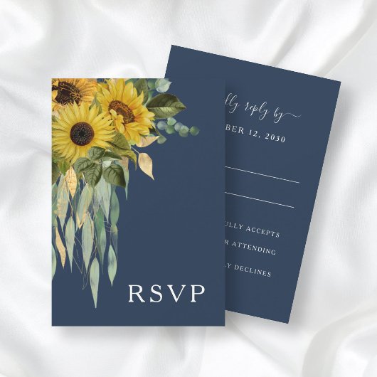 Eukalyptus Wedding Blue Floral Sunflower RSVP Karte