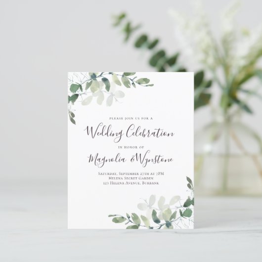 Eukalyptus Wedding Celebration Einladung (Stehend Vorderseite)