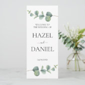 Eukalyptus Wedding Ceremony Program Card (Stehend Vorderseite)