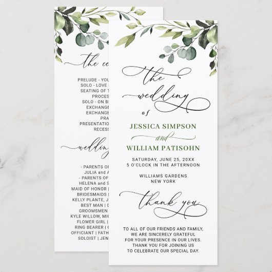 Eukalyptus Wedding Ceremony Programm (Vorne/Hinten)