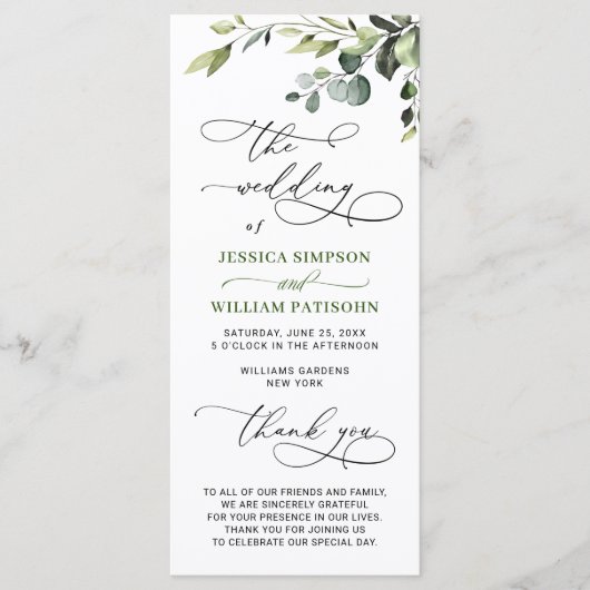 Eukalyptus Wedding Ceremony Programm (Vorderseite)