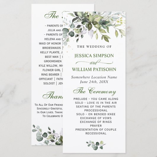 Eukalyptus Wedding Ceremony Programm (Vorne/Hinten)