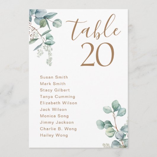 Eukalyptus Wedding Chart Card Karte (Vorderseite)