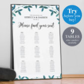 Eukalyptus Wedding Chart mit 9 Tischen Poster