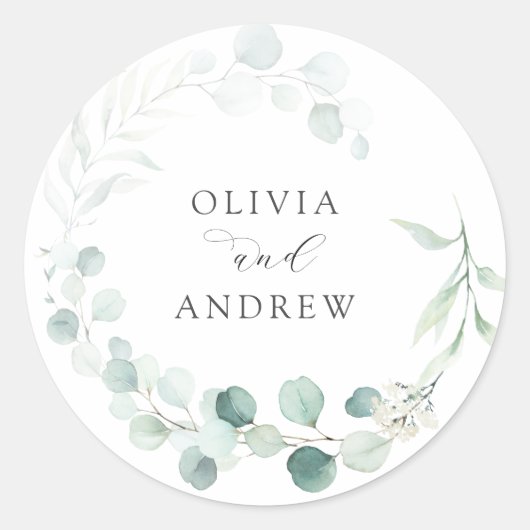 Eukalyptus Wedding Classic Round Sticker (Vorderseite)