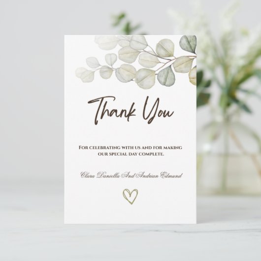 Eukalyptus Wedding Dankeskarte (Stehend Vorderseite)