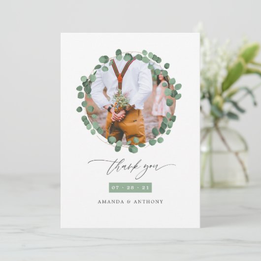 Eukalyptus Wedding Dankeskarte (Stehend Vorderseite)