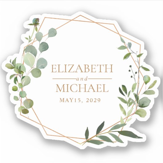 Eukalyptus Wedding Date Sticker für geometrisches (Vorderseite)