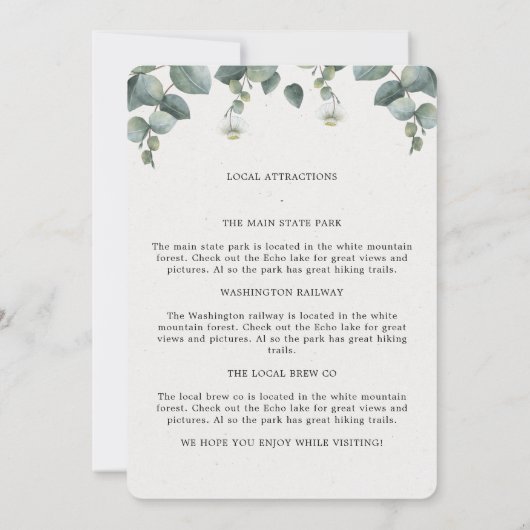 Eukalyptus Wedding Day Itinerary Ankündigung (Rückseite)