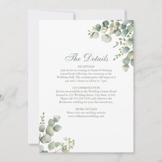 Eukalyptus Wedding Details Card Einladung (Vorderseite)