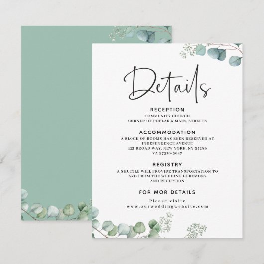 Eukalyptus Wedding Details Karte (Vorne/Hinten)