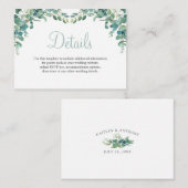 Eukalyptus Wedding Details zur Aquarellgrüne Begleitkarte (Vorne/Hinten)