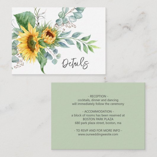 Eukalyptus Wedding Details zur rustikalen Sonnenbl Begleitkarte (Vorne/Hinten)