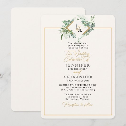 Eukalyptus Wedding Einladung (Vorne/Hinten)