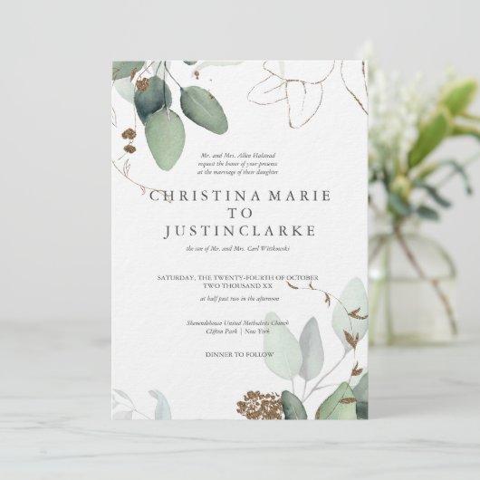 Eukalyptus Wedding Einladung (Stehend Vorderseite)