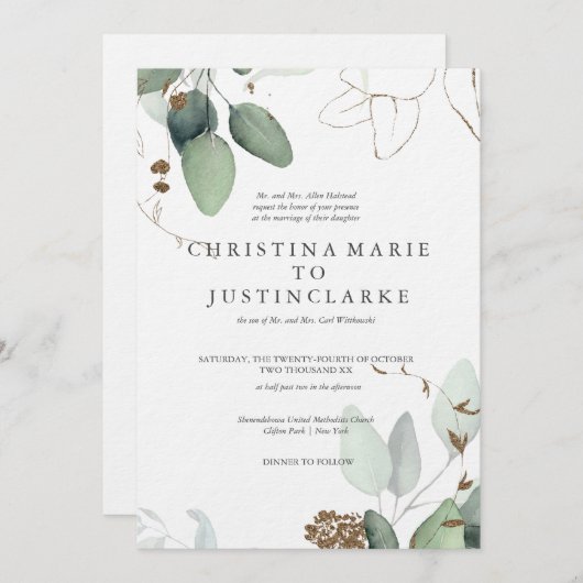 Eukalyptus Wedding Einladung (Vorne/Hinten)