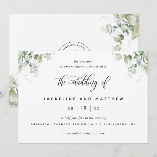 Eukalyptus Wedding Einladung (Vorne/Hinten)