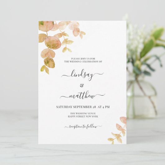 Eukalyptus Wedding Einladung (Stehend Vorderseite)