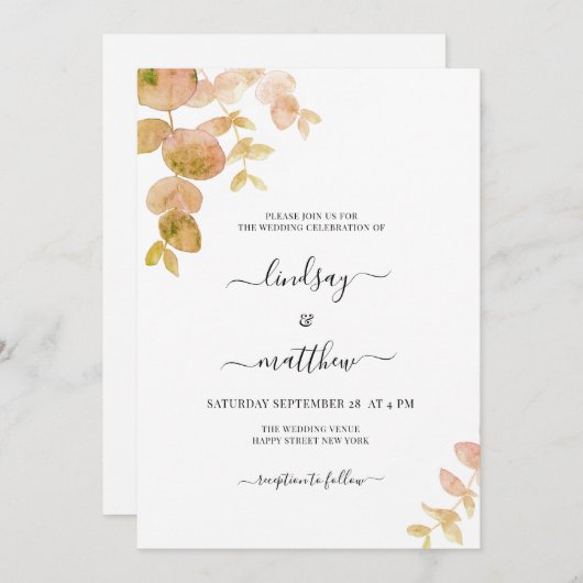 Eukalyptus Wedding Einladung (Vorne/Hinten)